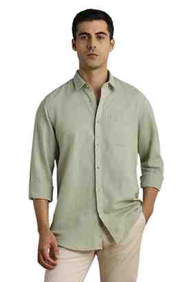 Peter England Men's Solid Linen Blend Shirt Slim Fit| Casual Wear | Full Sleeves